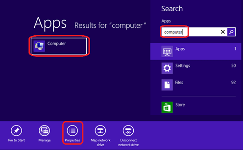 Windows 8 Search, Computer, Properties